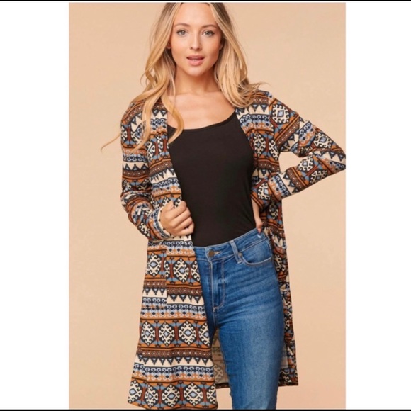 NWT! Clearance!Aztec Tribal Hacci Super Soft Duster Cardigan with Front Pockets - Picture 4 of 10